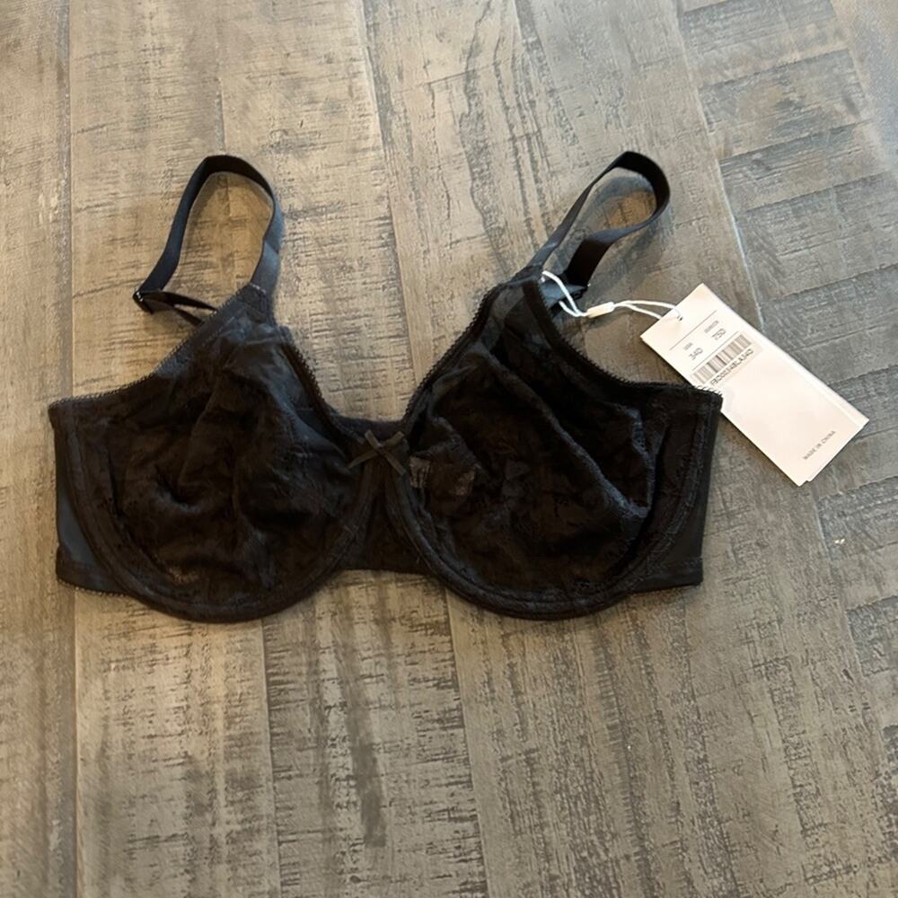 Brand New Lingerie HSIA Black Lacy Bra Coquette 34D Romantic Intimates